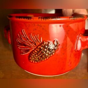 Vintage Red Ceramic Soup Bowl Teleflora gift with Pinecone Design